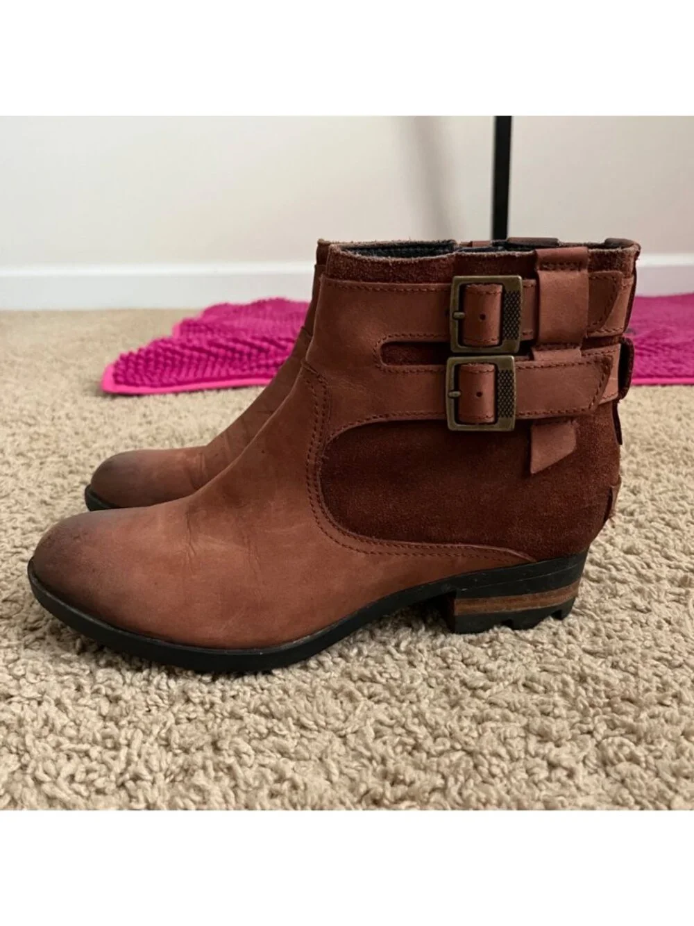 SOREL Lolla Waterproof Leather Ankle Booties in Buffalo Brown‎ Size 7.5